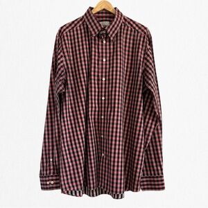 ETON Men’s CONTEMPORARY Fit Black & Raspberry Plaid Dress Shirt Size 46 18
